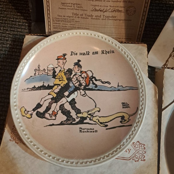 Fun Vintage Norman Rockwell On Tour Plates Newell Pottery Set of 4 COA - Picture 5 of 8